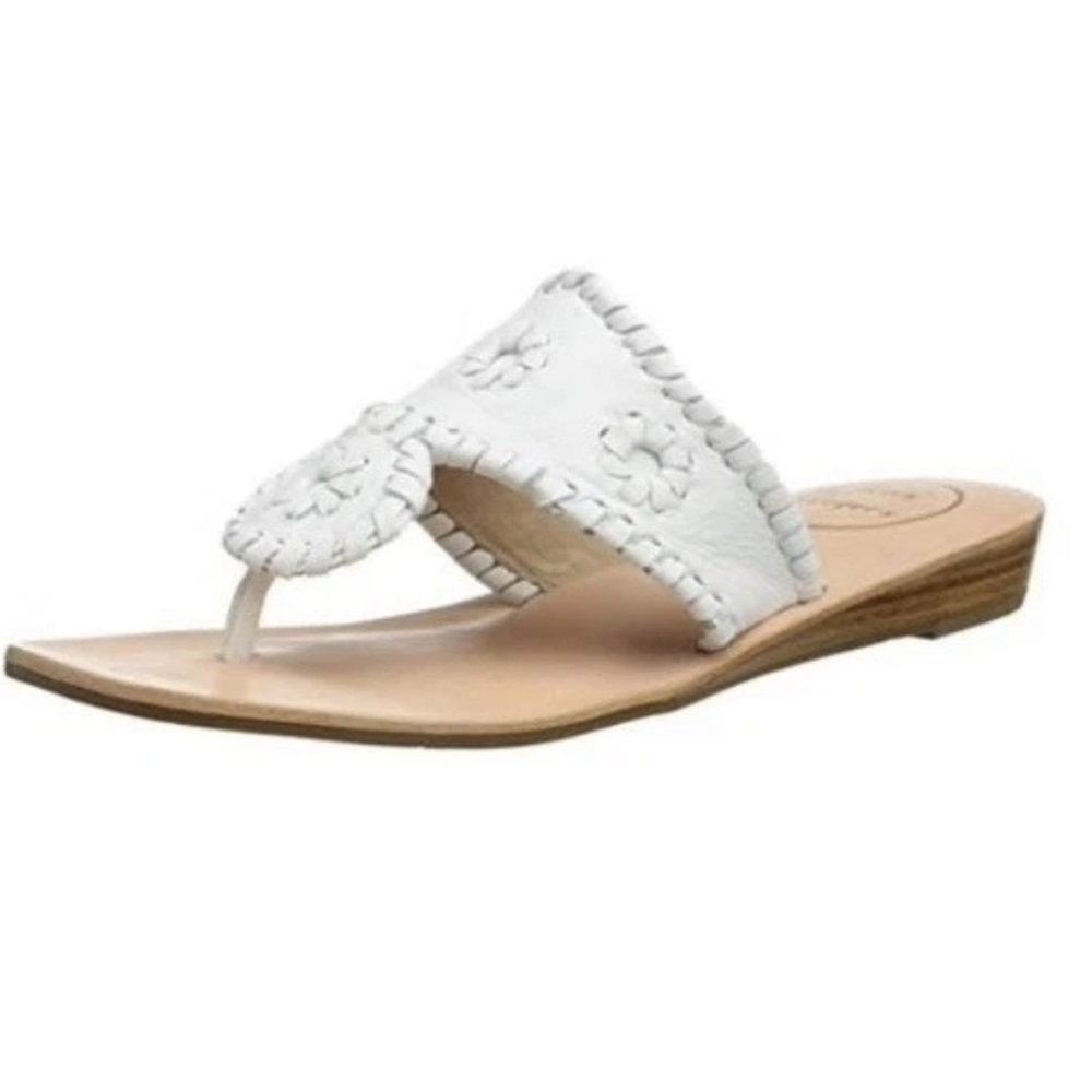 JACK ROGERS Capri Demiwedge White Leather Thong Sandals 9 VGC